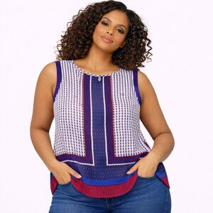 Japna Sheer Sleeveless Tank Blouse | Handmade Geometric Print Top | Size M